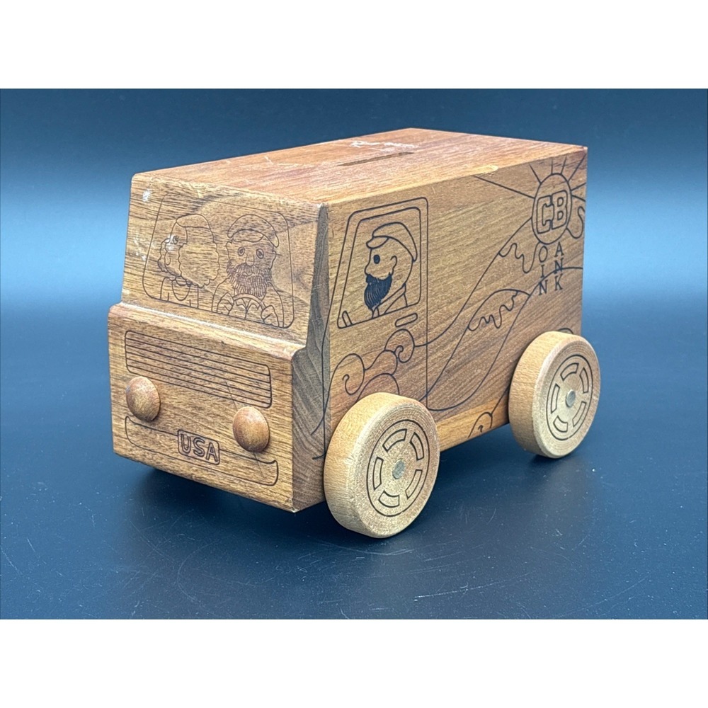 Vintage 1976 Toystalgia Wooden Truck Bank CB Coin Bank Trucker Retro Promo Toy